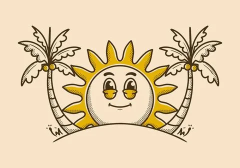 Cute Sun and Palm Tree Artwork for Chill Tropical Summer Moments Stock Illustration