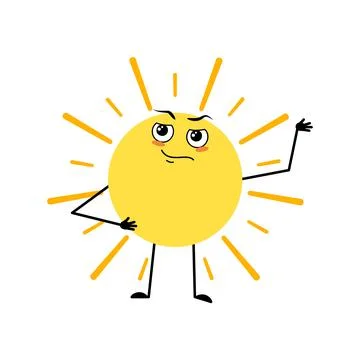 Cute sun character with emotions of hero Stock Illustration