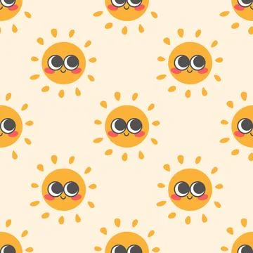 Cute Sun Character Mascot Pattern Background Vector Illustration イラスト素材