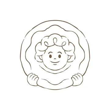 A Cute Sun Character In A Round Frame Hand Drawn Vector Bakery Illustration 스톡 일러스트
