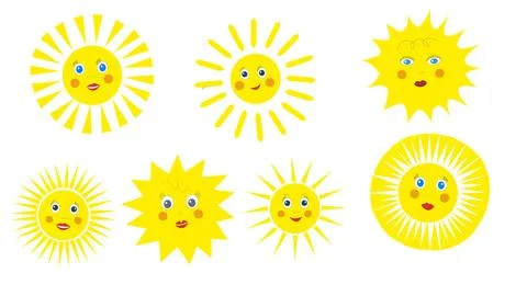 Cute sun characters set in yellow tones Illustrazione stock