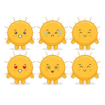 Cute Sun Characters With Various Expressions Stock Illustration