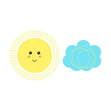 Cute sun with cloud. Ideal for cards for kids, posters, invitation. Stock Illustration