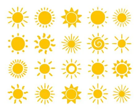 Cute Sun Doodle Set Vector Icons Stockillustratie