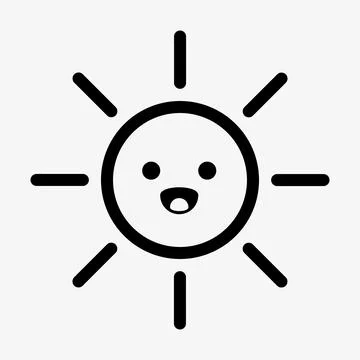 Cute sun with face vector icon on white background Stock Illustration