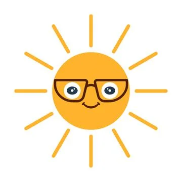 Cute Sun with Glasses. Cartoon Vector Illustration Stock Illustration
