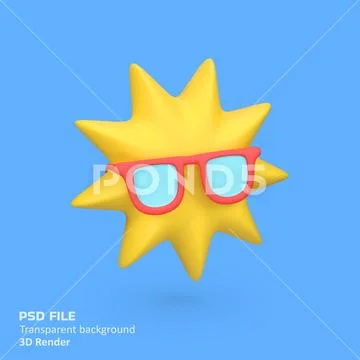 Cute sun with glasses isolated 3d render icon illustration PSD 模板