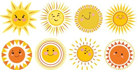 Cute sun illustrations, vector, element, collection Stockillustratie