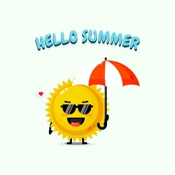 Cute sun mascot carrying umbrella in summer Stock Illustration