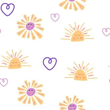 Cute sun seamless pattern. Cartoon sun character. Summer creative. Beautiful  Stock Illustration