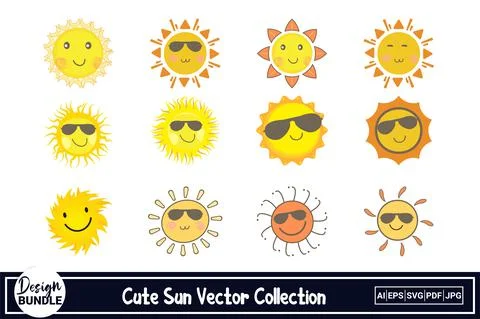 Cute sun vector design for social media sticker. Sun design with yellow and o Illustrazione stock