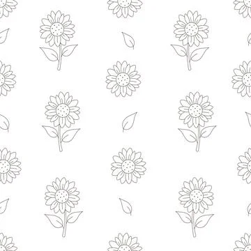 Cute sunflowers seamless pattern. Sunflower outline. Design for textile Stock Illustration