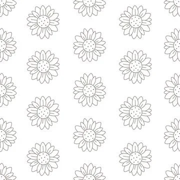 Cute sunflowers seamless pattern. Sunflower outline. 库存插图