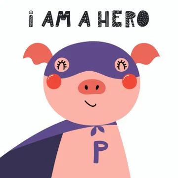 Cute super hero pig Stock Illustration