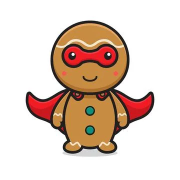Cute superhero gingerbread cartoon character wearing mask Stock Illustration