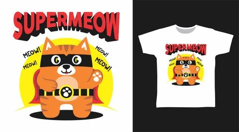 Cute supermeow cat design vector illustration ready for print on tees. Stock Illustration