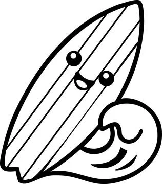Cute surfboard riding wave coloring page icon Stock Illustration