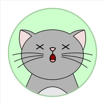 Cute Surprised Cat, Round Icon, Emoji. A Gray Cat With A Whiskers Died Of Sur Stock Illustration