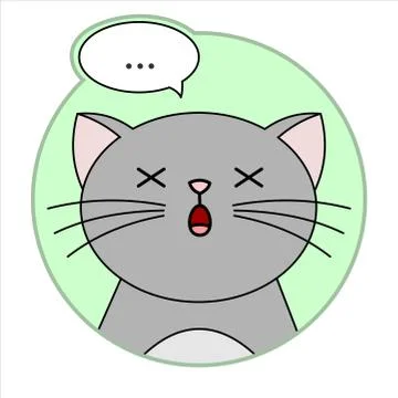 Cute Surprised Cat, Round Icon, Emoji. A Gray Cat With A Whiskers Died Of Sur Stock Illustration