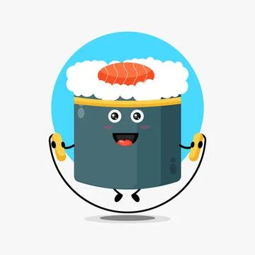 Cute sushi roll character doing jump rope Stock Illustration