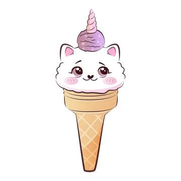 Cute sweet kitty cat in ice crem. Vector. Stock Illustration
