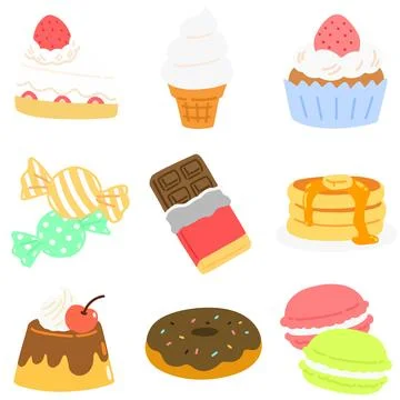 Cute sweets and snacks without outlines set Stock Illustration