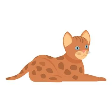 Cute tabby cat laying down looking right cartoon illustration Stock Illustration