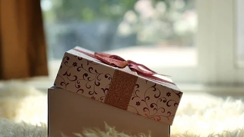 Cute tabby kitten playing in a gift box with Christmas decoration,slow motion Stock Footage 73164320
