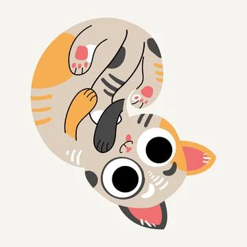 Cute tabby vector cat lies on its back isolated on white background Stock-Illustration