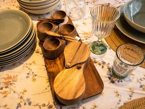 Cute table ware close up ceramic plates Stock Photos