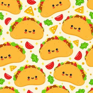 Cute taco seamless pattern on cream background Stock Illustration
