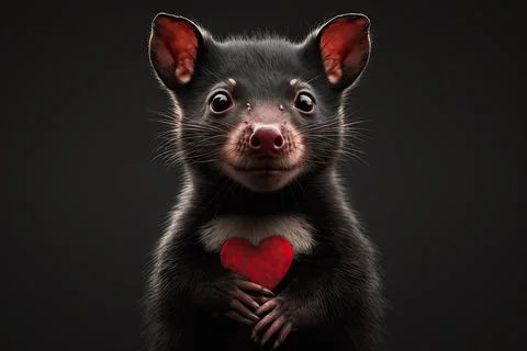 Cute  Tasmanian Devil, isolated on a background with red hearts Stock Illustration