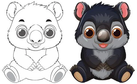 Cute Tasmanian Devil Vector Illustration with Line Art and Colored Version Stock-Illustration