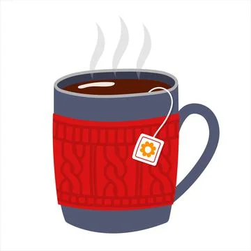 Cute tea cup, flat vector illustration Stock Illustration