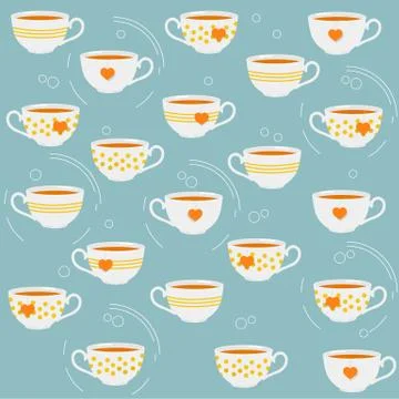 Cute tea cups. Vector seamless pattern Stock Illustration