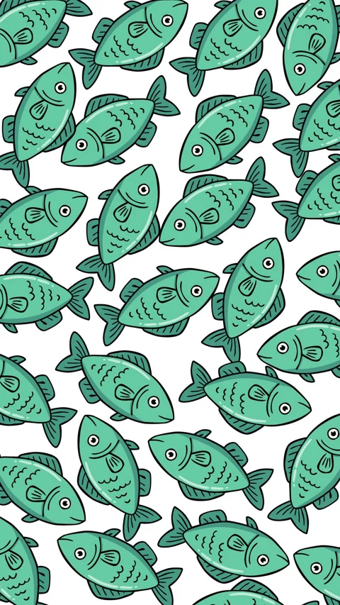 Cute Teal Fish Seamless Pattern Background Cartoon Ocean Food Illustration Stock Footage 347941033