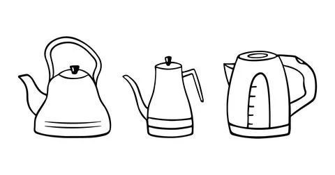Cute teapot set. Elements in doodle style. Vector Illustrazione stock