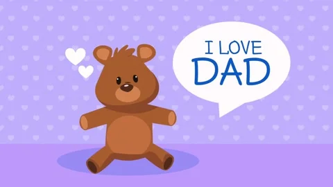 Cute teddy bear animated message with hearts I love dad text. Stockbeeldmateriaal 333546048