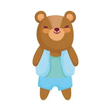 Cute teddy bear with blue clothes animal cartoon character Stock Illustration