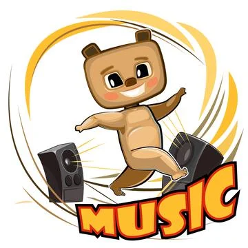 Cute Teddy Bear dancing. Cartoon style. Loud music from speakers. Dance of a  Stock Illustration