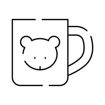 Cute teddy bear face outlined on a mug Stock Illustration
