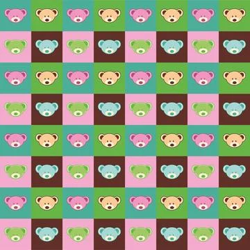 Cute teddy bear faces in diferent colors pattern Stock Illustration