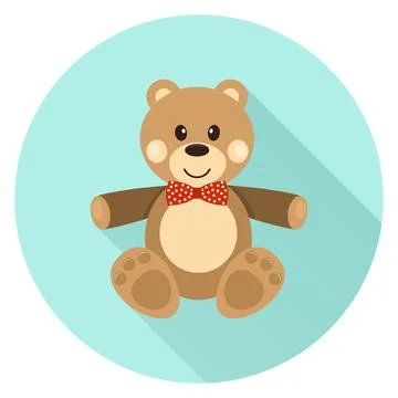 Cute teddy bear flat vector icon round turquoise sticker with plush toy long イラスト素材