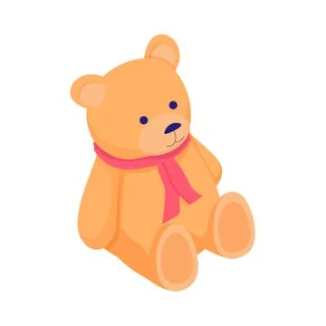 Cute teddy bear. Fun plush toy for children soft joy with red bandage on neck. Stock Illustration