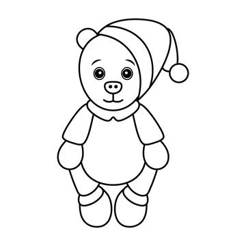 Cute Teddy Bear in Hat Outline Vector Illustration Stock Illustration