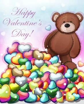 Cute teddy bear with hearts Stock Illustration