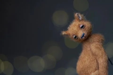 Cute teddy bear isolated on light background. Holiday glowing backdrop. Def.. Foto stock