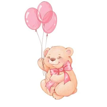 Cute Teddy Bear with pink balloons Stock Illustration