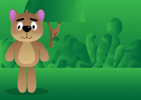 Cute Teddy Bear with plants on the background, abstract leafs. Vector illustr Stock Illustration