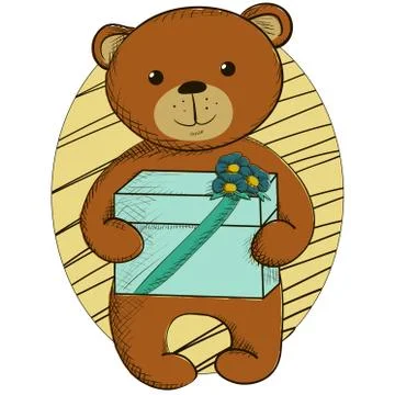 Cute teddy bear with present イラスト素材